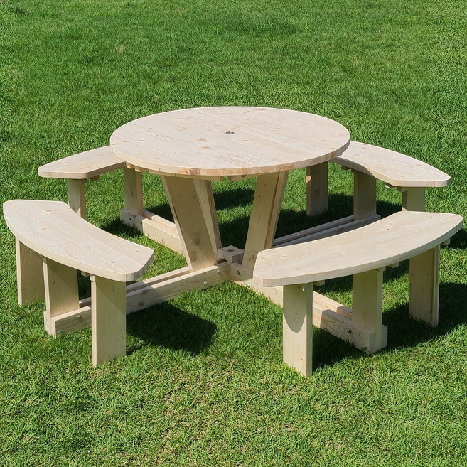 엉클트리 100% 통원목 원형 야외 테이블 (강력 볼트체결 구조), 원형 일체형 무도색