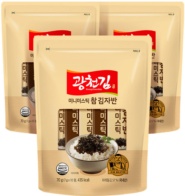 광천김 미니미스틱 참자반 10봉x3팩, 70g, 3개