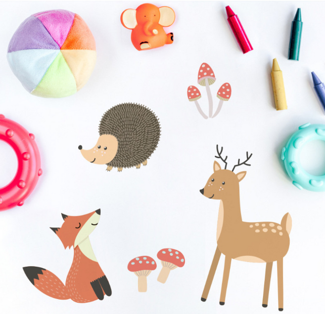 포인트 데코 벽 스티커 38종 아이방 인테리어 / 리무버블 시트지 키즈룸 아기방 벽지 현관문 천장 데코 어린이집 창문 유리 윈도우 카페 화장실 놀이방, 8. 숲속동물