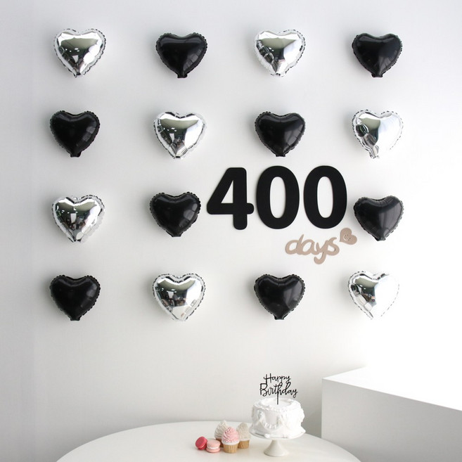 이벤트홀릭 블랙 미니하트 기념일 풍선세트 셀프 홈촬영 포토존 백일, 1개, 400일