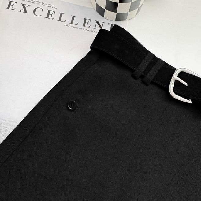 斜紋開釦口袋西裝短裙 付腰帶 高腰 A字裙