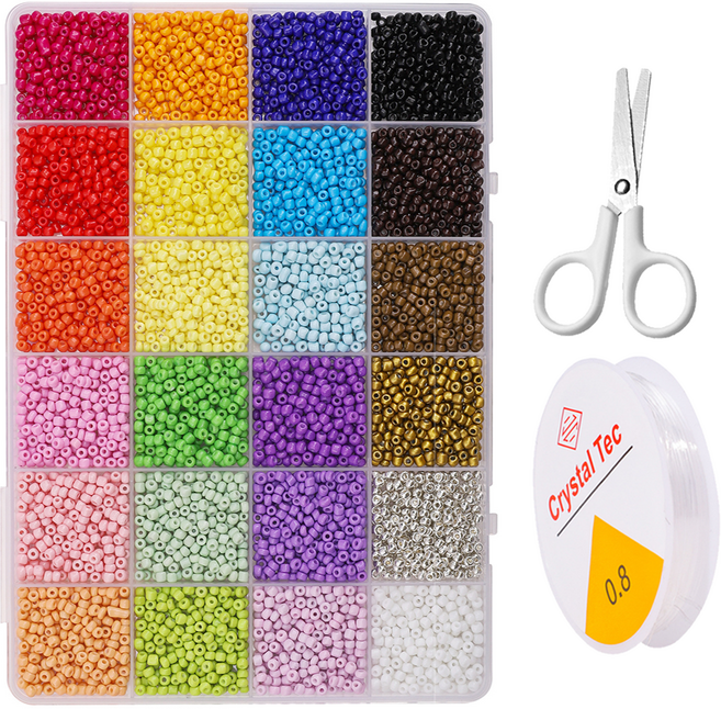 DIY 올인원 24색 시드 비즈 세트 팔찌 만들기 키트, 1세트, 0.8mm혼합시리즈