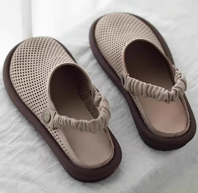 쌍천 앞막힌샌들 휴양지 스트랩 가죽 여자 데일리 낮은굽 여름 발편한 샌들 사무실샌들 A25102204