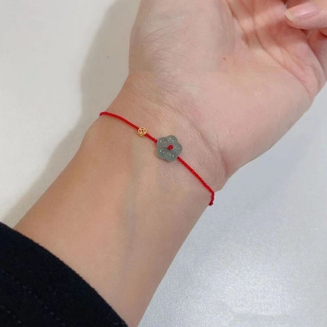 여성 옥 꽃 팬던트 엽전 재물복 금전운 레이어드 매듭 빨강 붉은 실 팔찌 A1911