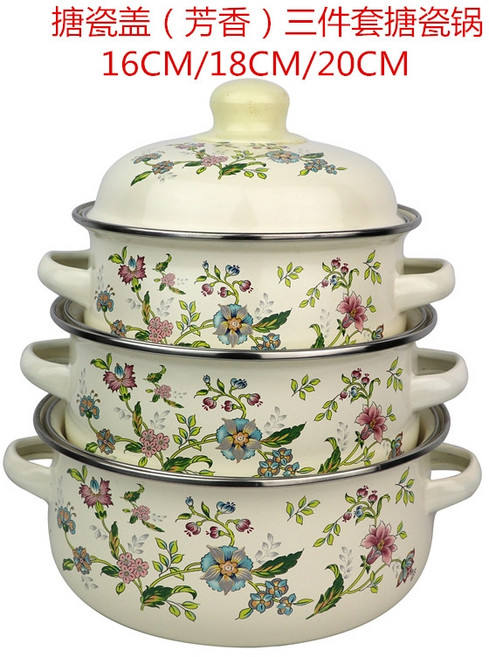 플라워 빈티지 꽃무늬 냄비 3종 세트 집들이선물, 법랑뚜껑(아로마) 법랑냄비 3종 세트, 1개