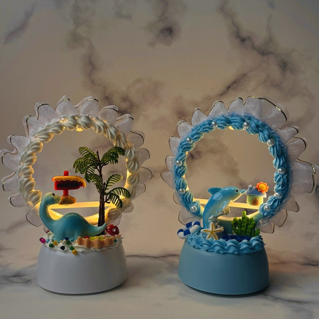 크림클레이 원형무드등 DIY키트 데코덴 고래 공룡 파츠 꾸미기 만들기세트 조명등, 크림클레이 원형무드등-공룡, 1개