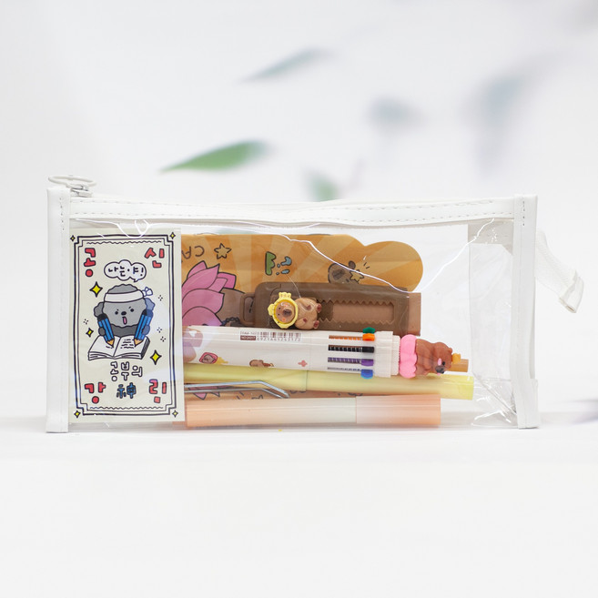 공신강림 카피바라 대용량 투명 필통 필기류 문구용품, 1개, 화이트