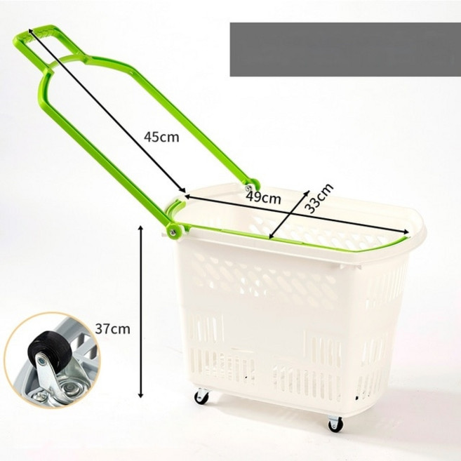 장바구니 시장가방 튼튼한 예쁜 그물 빅쇼퍼백 휴대용 접이식 플라스틱 바퀴 달린 슈퍼마켓 쇼핑 편의점 간식 두꺼운 바구니, 1개, 9.Medium 35L pull rod pure whi