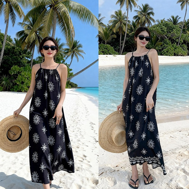 비비디아 여름 비치원피스 롱 나시 뷔스티에 민소매 휴양지룩 바캉스 비치웨어 빅사이즈 5612