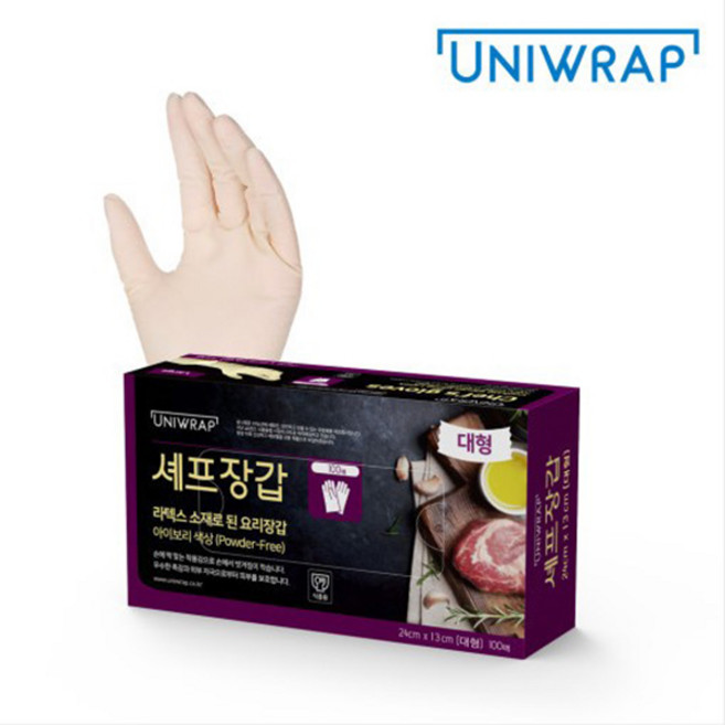 유니랩 요리용 식품용 라텍스장갑 100매 대형, 아이보리, 대(L), 1개