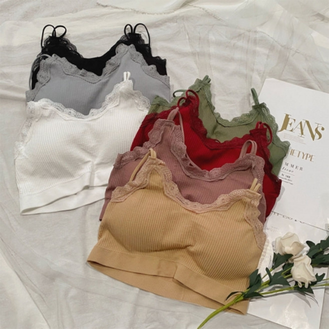 미퓨어 레이스 골지 브라렛 노와이어 여성 브라탑 2p