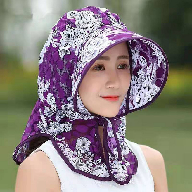 여름 여성 꽃무늬 두건 모자 자외선 차단 챙모자 바캉스 등산 농사 밀짚 스타일 T4112