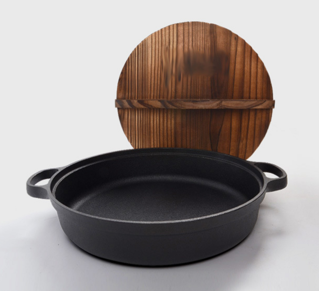 안성주물가마솥 조선 무쇠 솥뚜껑구이판 그리들 주물 주물팬 냄비 조리, B.28cm6cm+나무뚜껑, 1개