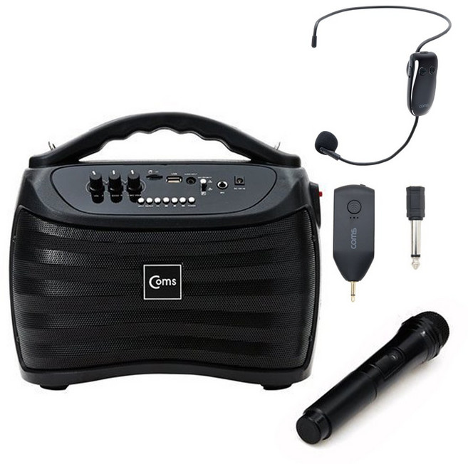 컴스 휴대용 블루투스 무선 마이크 스피커, KY201+무선헤드셋, 혼합색상