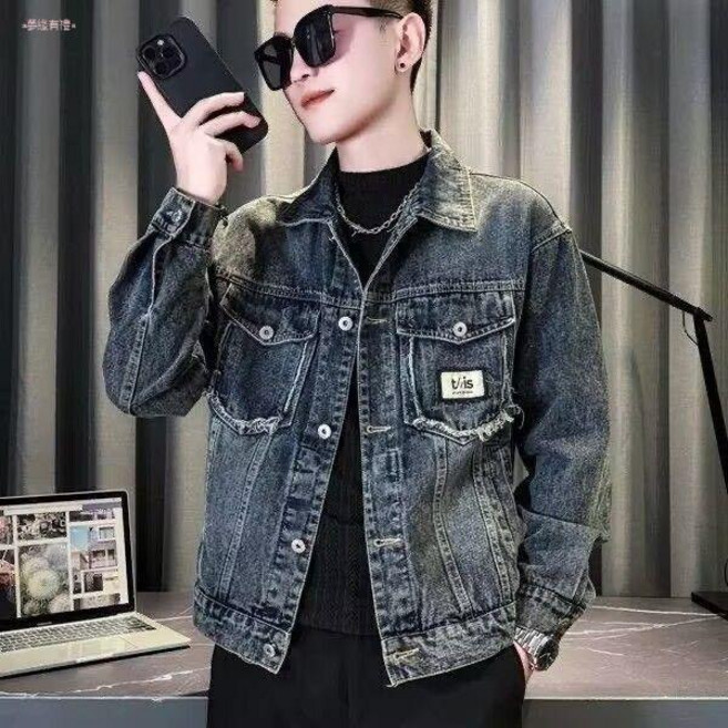 春秋高端牛仔夾克個性復古潮牌修身水洗上衣男士休閒機車外套