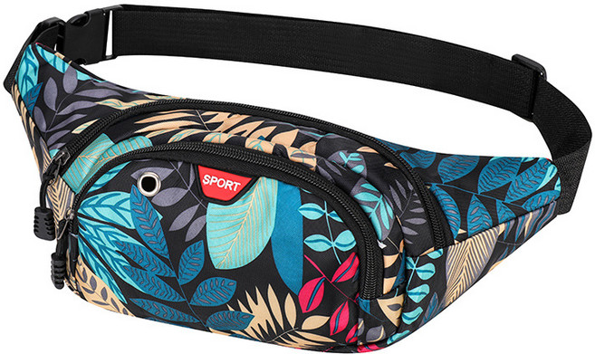 AZMON 나뭇잎 모양 리프 패턴 멀티포켓 힙색 가방 멀티포켓 허리가방 옆으로 매는 가방 웨이스트백, 블루2, 1개