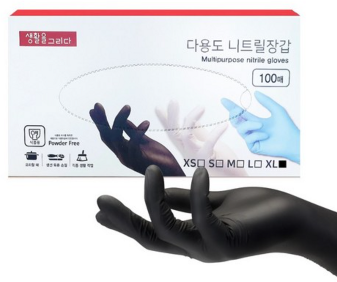 생활을그리다 다용도 니트릴장갑 100매, 블랙, S, 1개