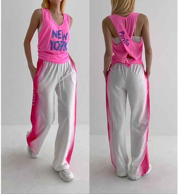 패리나제작 형광네온나시+바지상하세트 단체복 무대복 공연의상 케이팝 커버댄스 아이돌패션 치어리더복 방송댄스복 에어로빅 줌바댄스복 줌바웨어 줌바닷컴, 뉴욕나시핑크세트