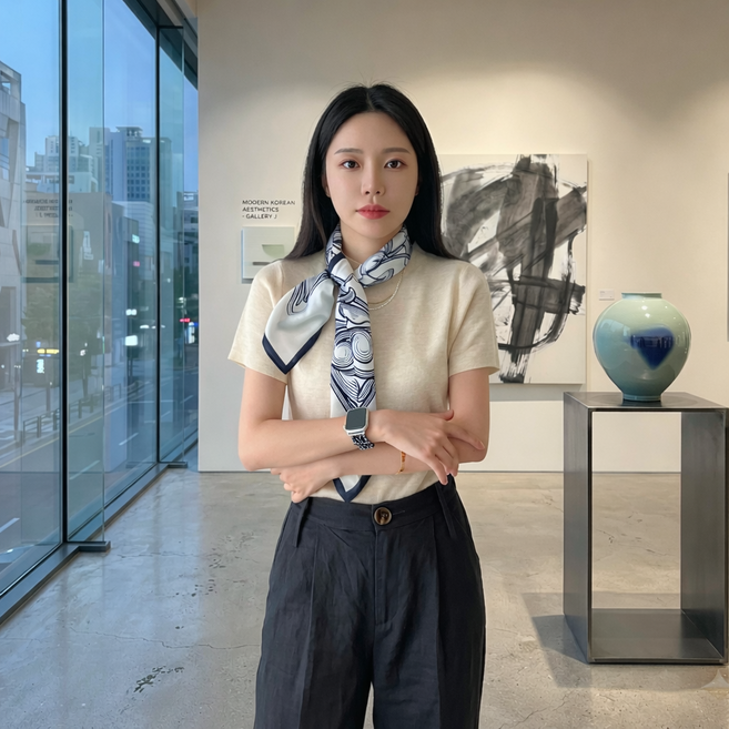 퍼스트픽 여성 스카프 실크 느낌 데일리 포인트 스카프 14종 패턴 목 가방 코디