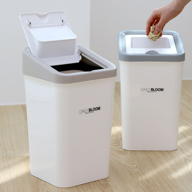 업다운 휴지통 10L 냄새차단 인테리어 쓰레기통 사무실 화장실 거실 사각, 사각/베이지, 1개