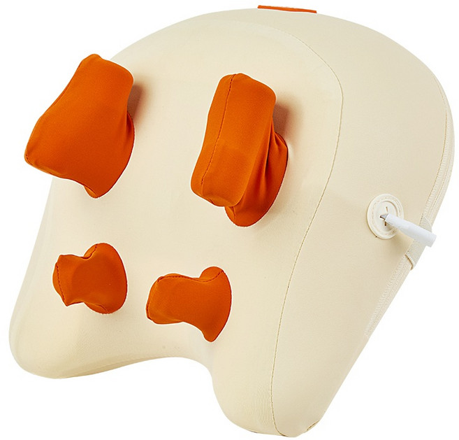 [재리마켓] 목 어깨 마사지기 무선 온열 6D 손지압 주무름 승모근 거북목, 베이지+오렌지, 6구 목마사지기 베개