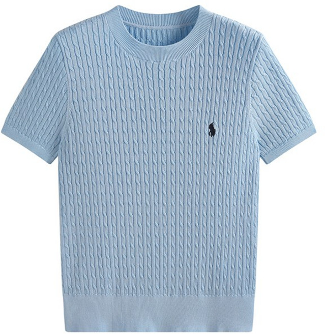 꽈배기 여성 반팔 니트 라운드 티셔츠 슬림