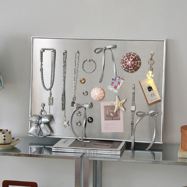 실버 스텐 메모 마그넷 메모보드 자석 액자, 1개