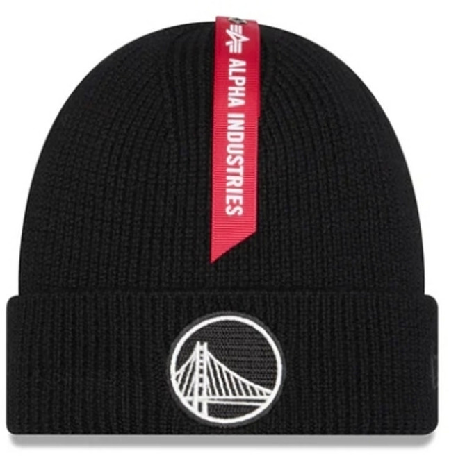 뉴에라 알파 인더스트리 블랙 커프 니트 비니 모자 NBA 골든 스테이트 워리어스