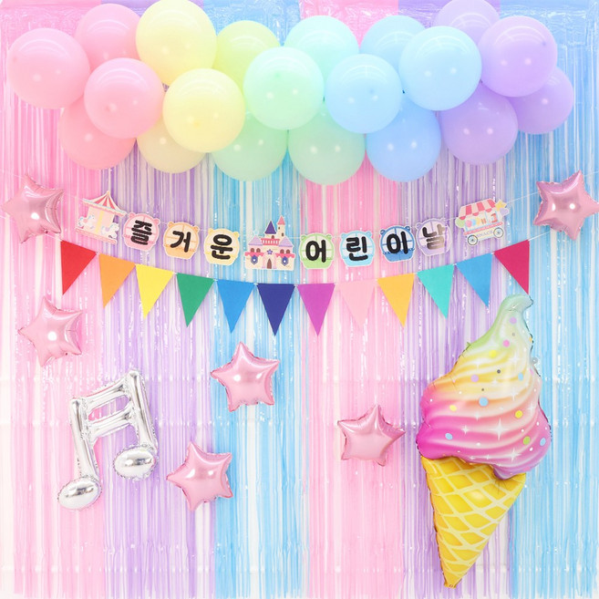 파티짱 어린이날 가랜드 풍선 세트 축하 파티 이벤트 포토존 장식 소품, 1개, 클라우드 커튼 세트(테마파크)