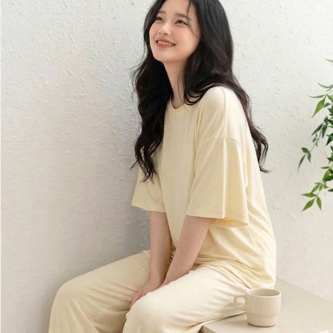 보통의날들 여성용 촉감좋은 반팔 긴바지 모달 잠옷 세트