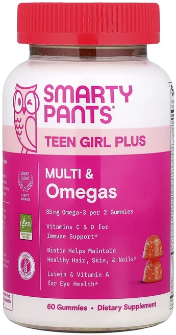 SmartyPants 틴 걸 플러스 멀티 및 오메가. 망고 오렌지 구미젤리 60개, SmartyPants틴걸플러스멀티및오메가망고오렌지구미젤 - 쿠팡