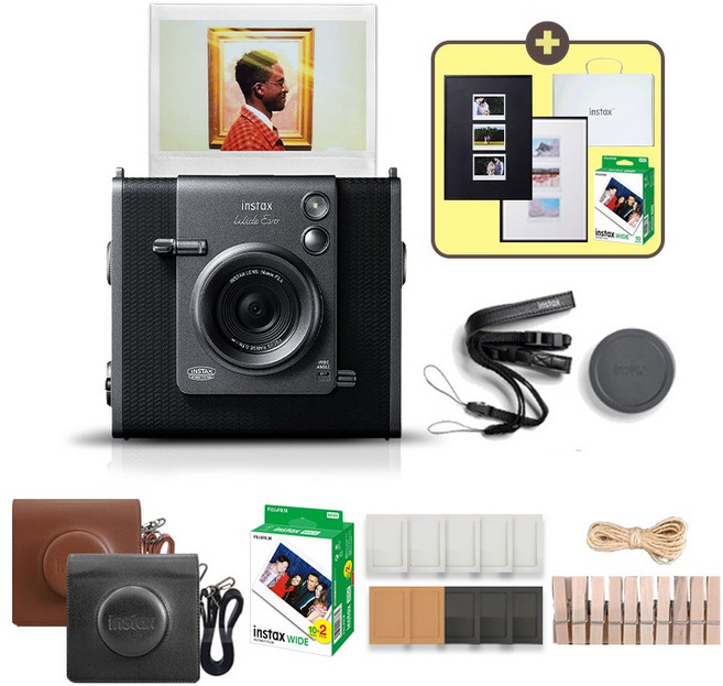 [한국후지필름] 인스탁스 와이드에보 하이브리드 카메라+전용가방+필름20장 포함 선물세트, 1개, 와이드에보+전용가방 브라운+필름 20장