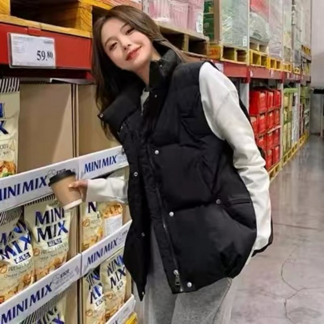 투니스 여성 루즈핏 스탠드카라 코튼 다운패딩조끼
