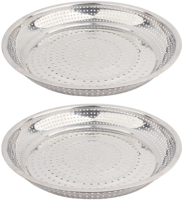 투데이리빙 1+1 대형 스텐 원형 물빠짐 채반 주방 야채 과일 보관 건조 트레이 타공 채망 바구니, 2개, R98651Z(실버