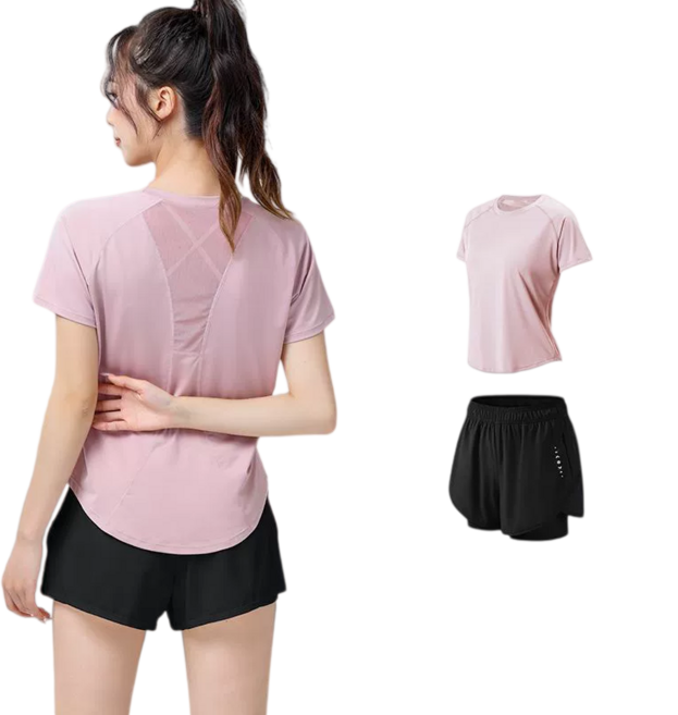 다이루소 여성 반팔 런닝복 세트 투인원 반바지 운동복 요가 헬스 트레이닝 스포츠웨어 상하세트