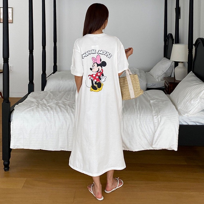 미키 미니 마우스 원피스 잠옷 디즈니 롱 반팔 임산부 홈웨어 빅사이즈 우정 파자마 파티 원피스 잠옷