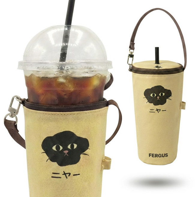 퍼거스 커피 보냉백 가방 테이크아웃 빨대 텀블러 파우치 유모차 손잡이 스트랩 물병주머니 뻬이따이 드링크 백, 1개, 커피가방 고양이
