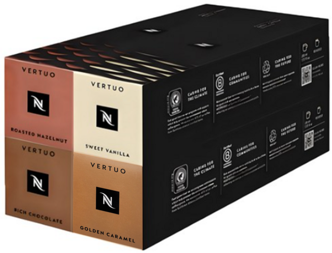네스프레소 버츄오 캡슐 바리스타 4종 초콜릿향 바닐라향 캐러멜향 헤이즐넛향, 10.8g, 4박스, 10개입