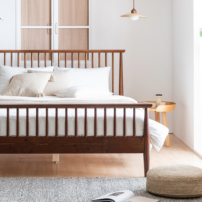 레이디가구 로맨틱2 고무나무 원목 침대 프레임 슈퍼싱글/퀸 SS/Q, 월넛
