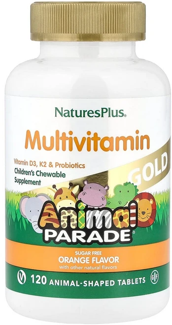네이처스플러스 키즈 어린이 종합비타민 애니멀퍼레이드 오렌지 120정, 1개 - 쿠팡