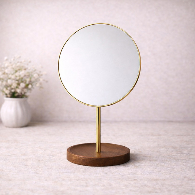 탁상거울 화장대 거울 원목 거울 골드 프레임 인테리어 거울 모던 빈티지 허르비에, 골드브라운