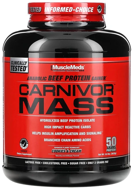 머슬메즈 Carnivor Mass 아나볼릭 쇠고기 단백질 게이너 쿠키 앤 크림 2632g(5.8lb), 2.632kg, 1개 - 쿠팡