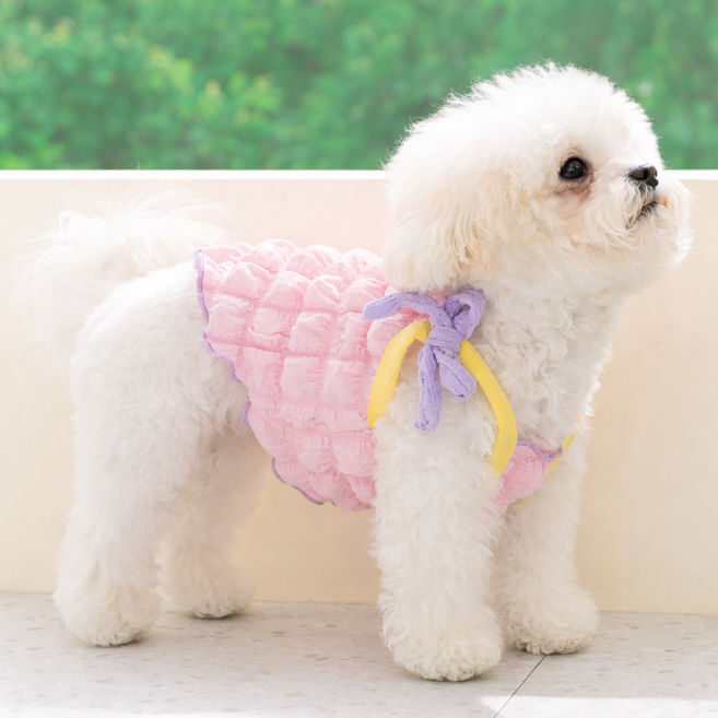 강아지 고양이 봄여름 버블 체크 끈나시 티셔츠 반려동물 민소매 의류, 1개, 핑크