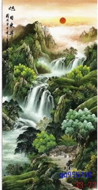 幸運星 山水畫 招財開運 風水聚寶盆 流水生財 居家辦公室裝飾, 約99*50公分有0.5~2cm的誤差, 無