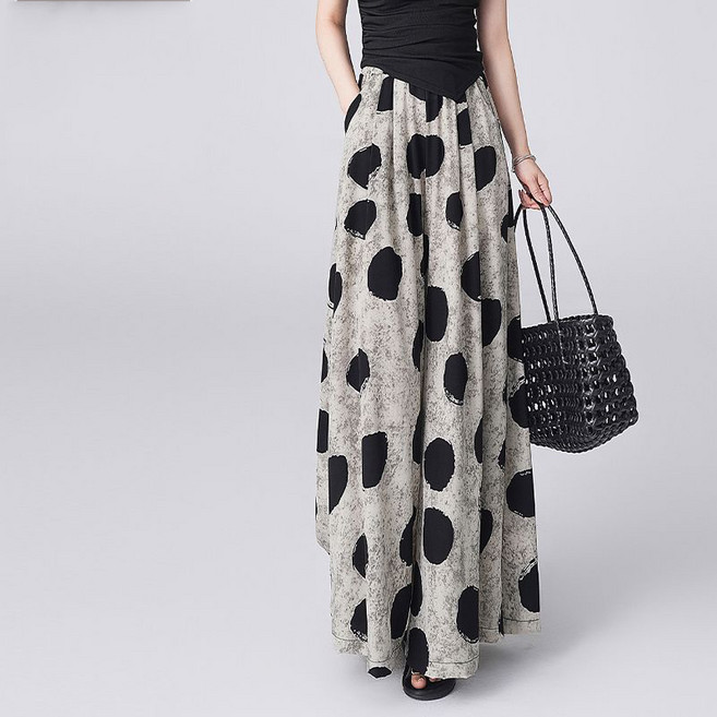 WEIHAN 하이웨스트 플레어 롱팬츠 빅사이즈 패턴 스타일 꾸안꾸 간절기용 편한 통바지