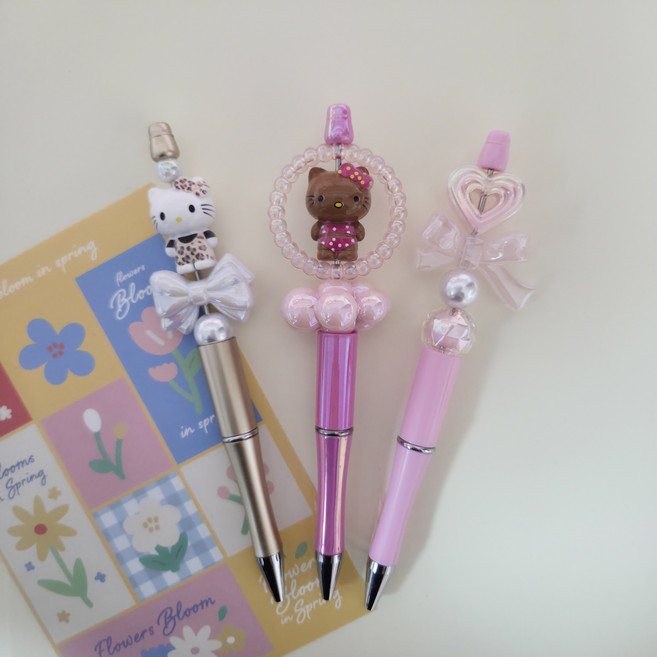 볼펜꾸미기 세트 귀여운 캐릭터 고양이 볼펜 DIY 볼꾸 비즈꾸미기세트 학생선물 핫템, 1팩, 4