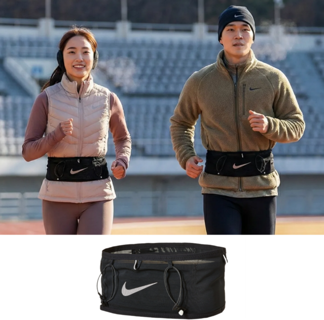 나이키 런 벨트 스마트폰 러닝 벨트 플립 벨트 조깅 런닝 허리 힙색 밴드, 1개, 블랙