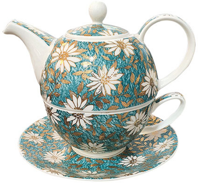 [포트메리온 매장] 두눈 영국 본차이나 티포원세트 Nuovo(티팟1P 티팟뚜껑1P 컵1P 컵받침1P), Nuovo, 1개