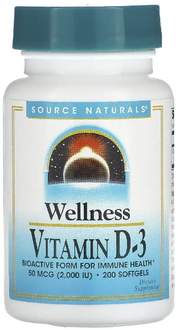 소스네츄럴스 웰니스 비타민D-3 50mcg(2 000IU) 200소프트젤, 1팩, 200정 - 쿠팡
