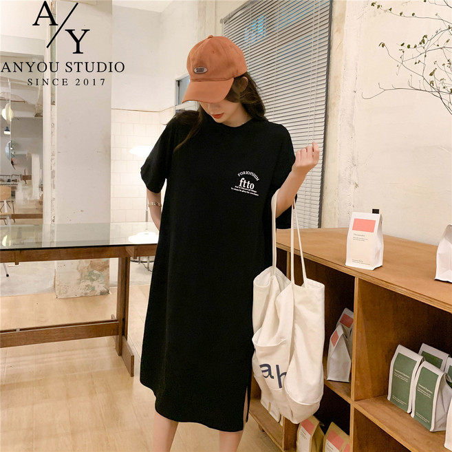 ANYOU 여름 원피스 패션 데일리룩 루즈핏 티셔츠 스커트 캐주얼 여성원피스 롱원피스 빅사이즈원피스 바캉스룩 하객룩